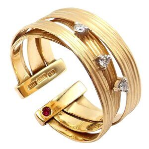 Authentic! Roberto Coin 18k Yellow Gold Diamond Silk Weave Ring sz 7